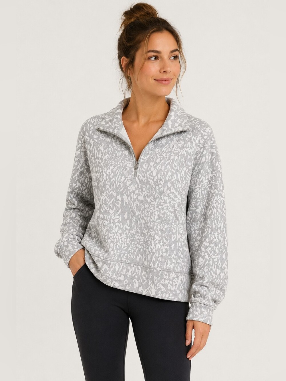 CALIA by Carrie Underwood Gray Animal Print Half Zip Pullover Sweatshirt XXL